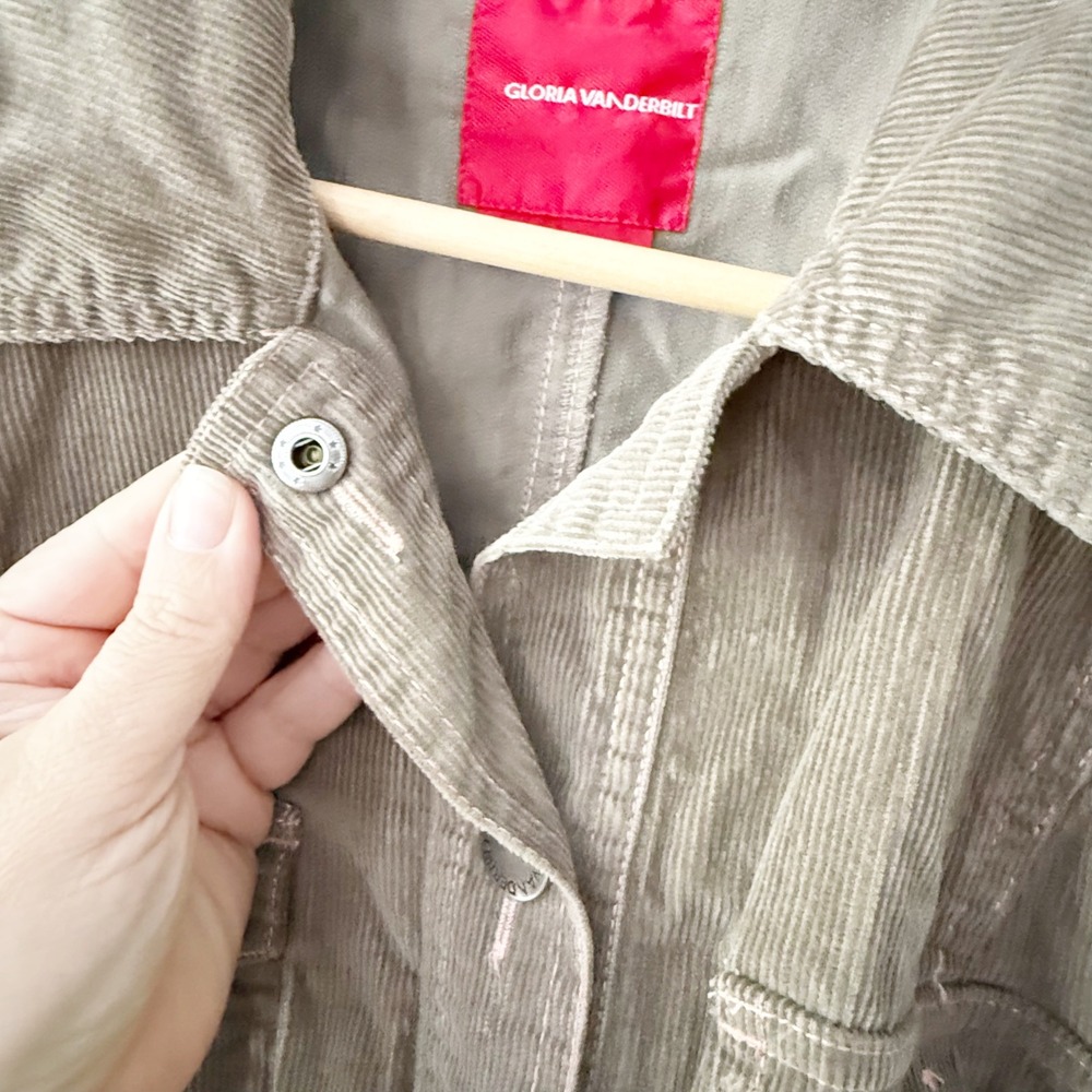 Gloria Vanderbilt Tan Corduroy Belted Utility Jacket Large Retro Western Casual - Picture 7 of 11